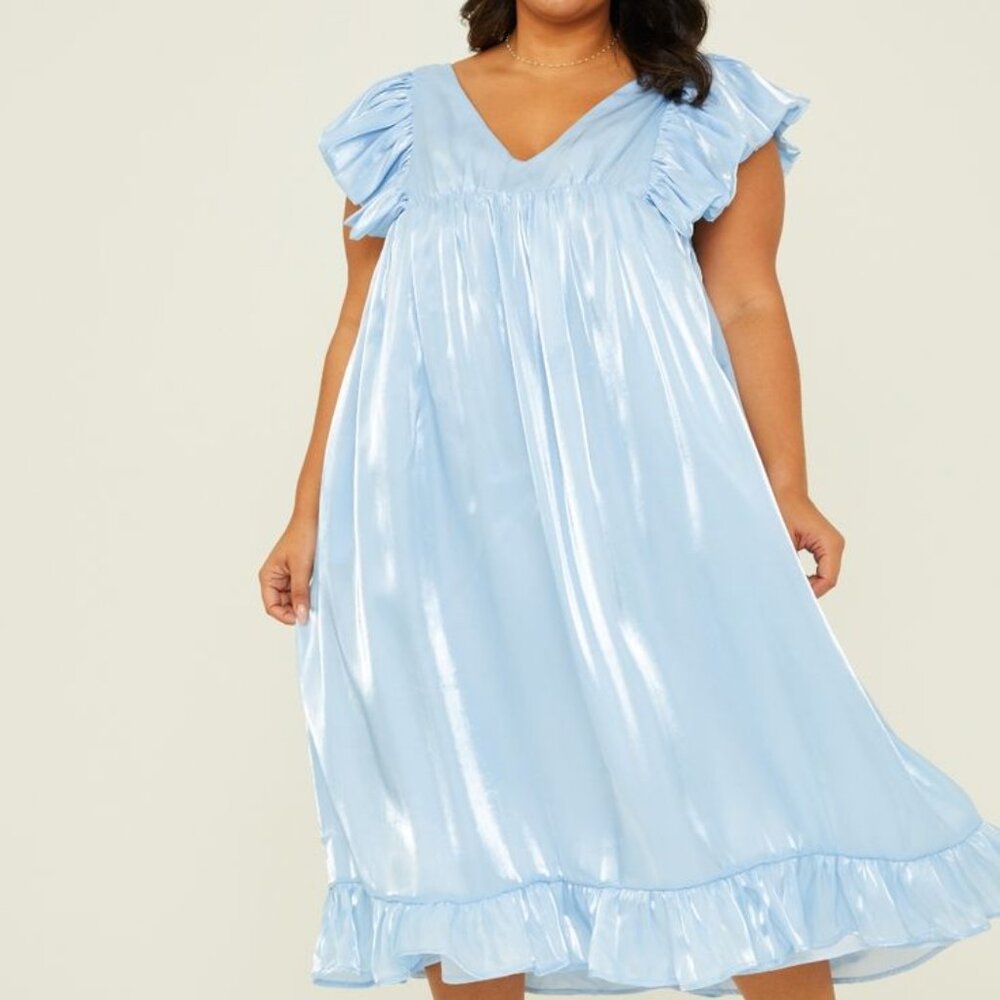 Blue Monica Liquid Shimmer Maxi Dress. NEW